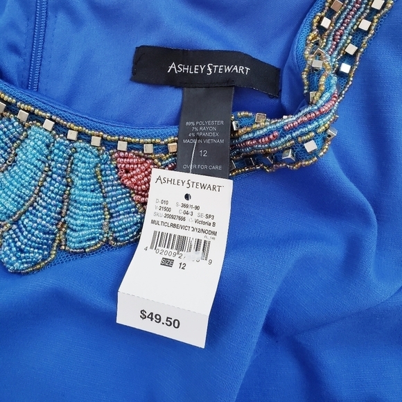 NWT Ashley Stewart Sleeveless Sheath Dress Beaded Neck Blue - Picture 10 of 10